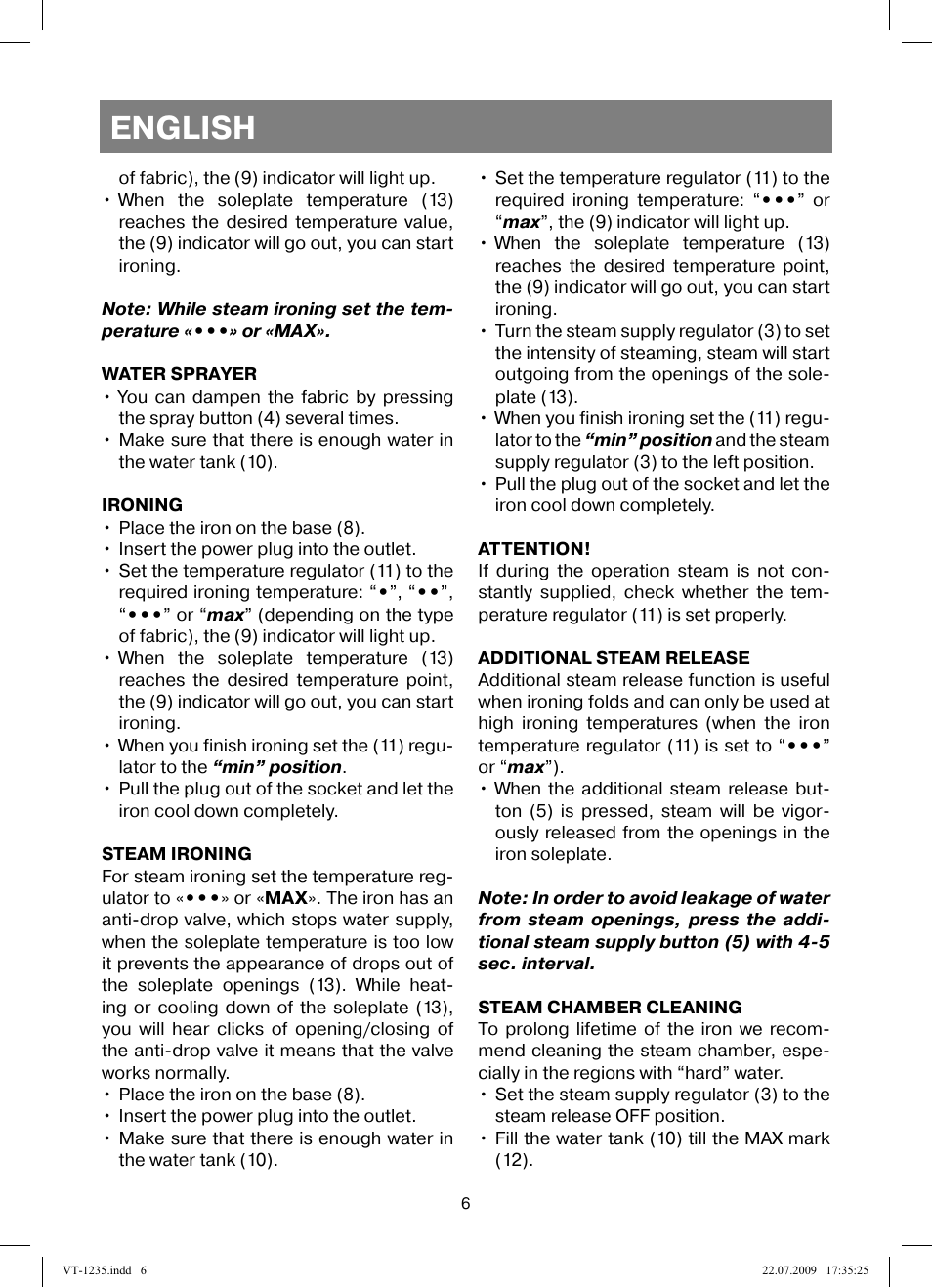 English | Vitek VT-1235 User Manual | Page 6 / 44