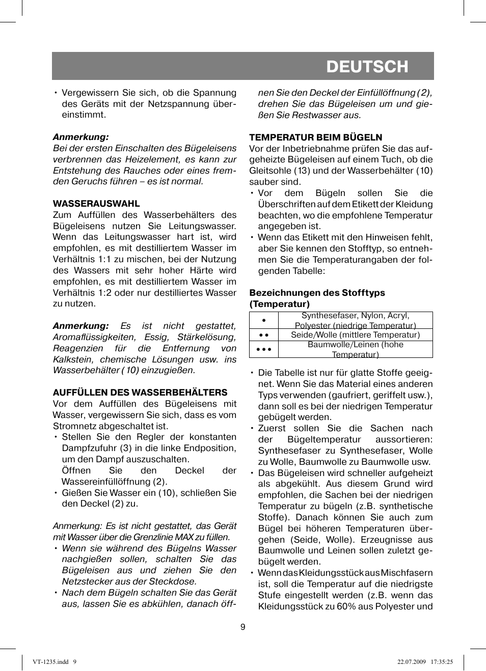 Deutsch | Vitek VT-1235 User Manual | Page 9 / 44