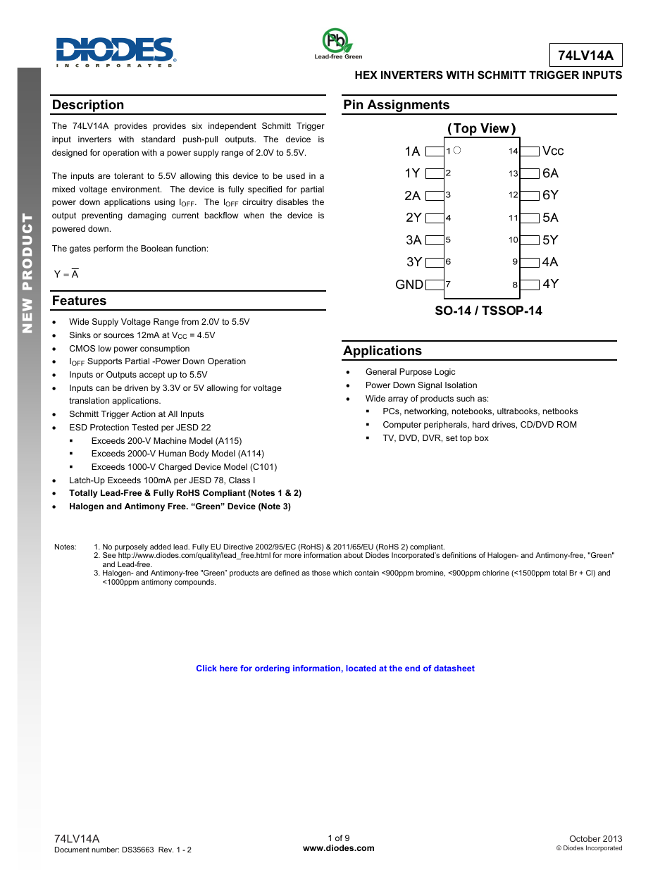 Diodes 74LV14A User Manual | 9 pages