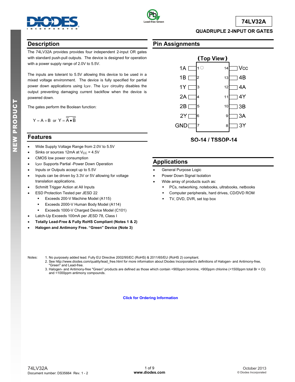 Diodes 74LV32A User Manual | 9 pages