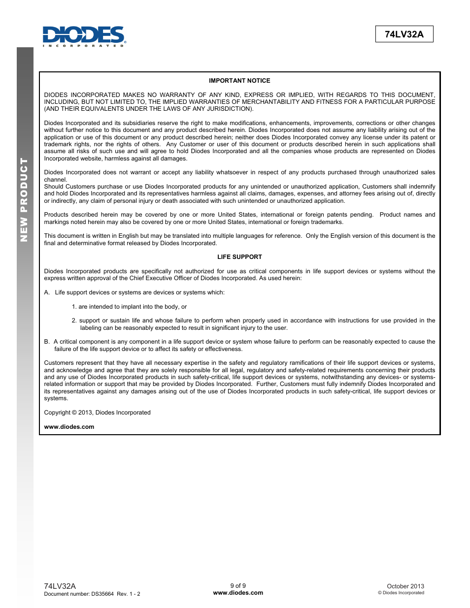 Preliminary 74lv32a new prod uc t | Diodes 74LV32A User Manual | Page 9 / 9