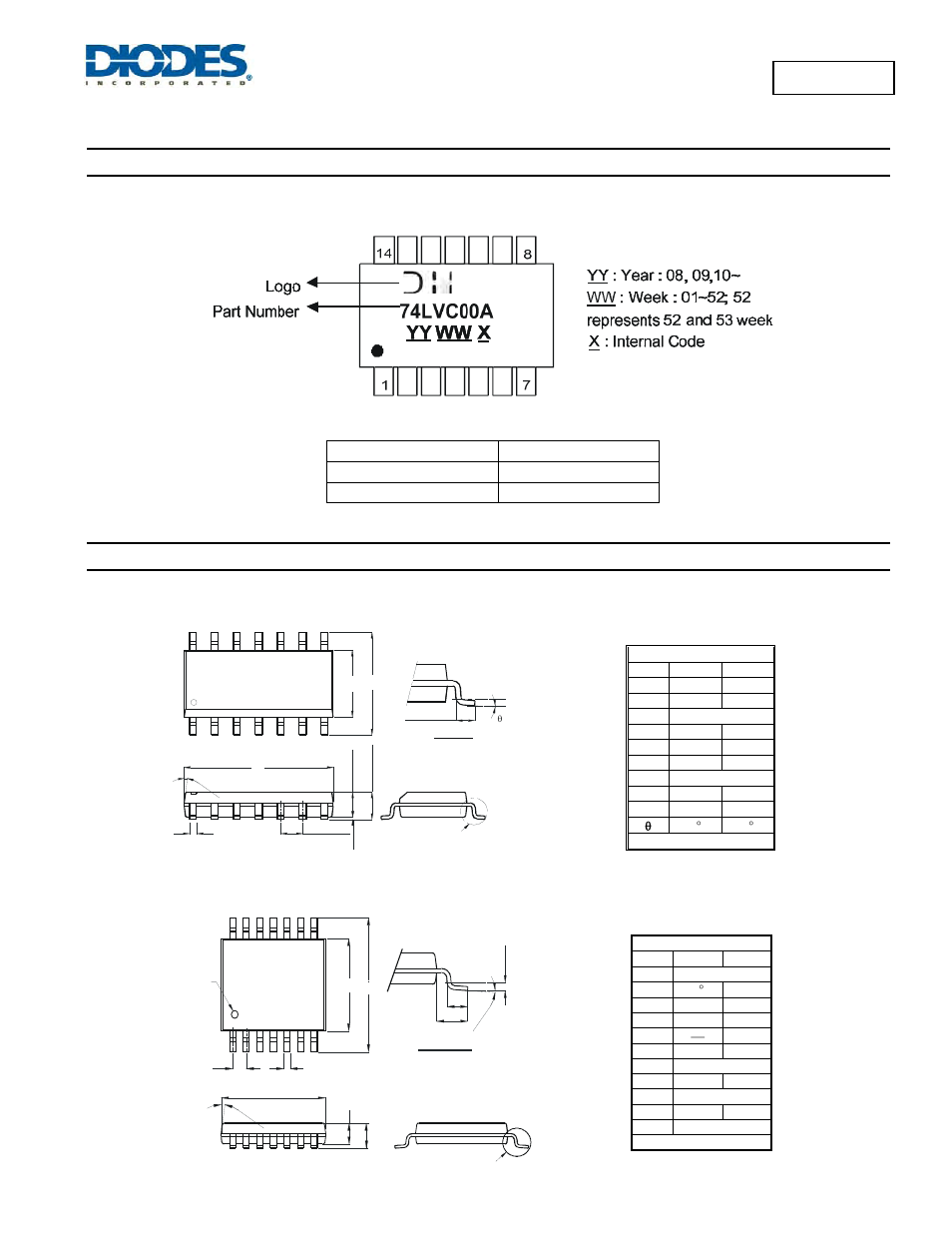 74lvc00a, Marking information, Package outline dimensions | Diodes 74LVC00A User Manual | Page 7 / 9