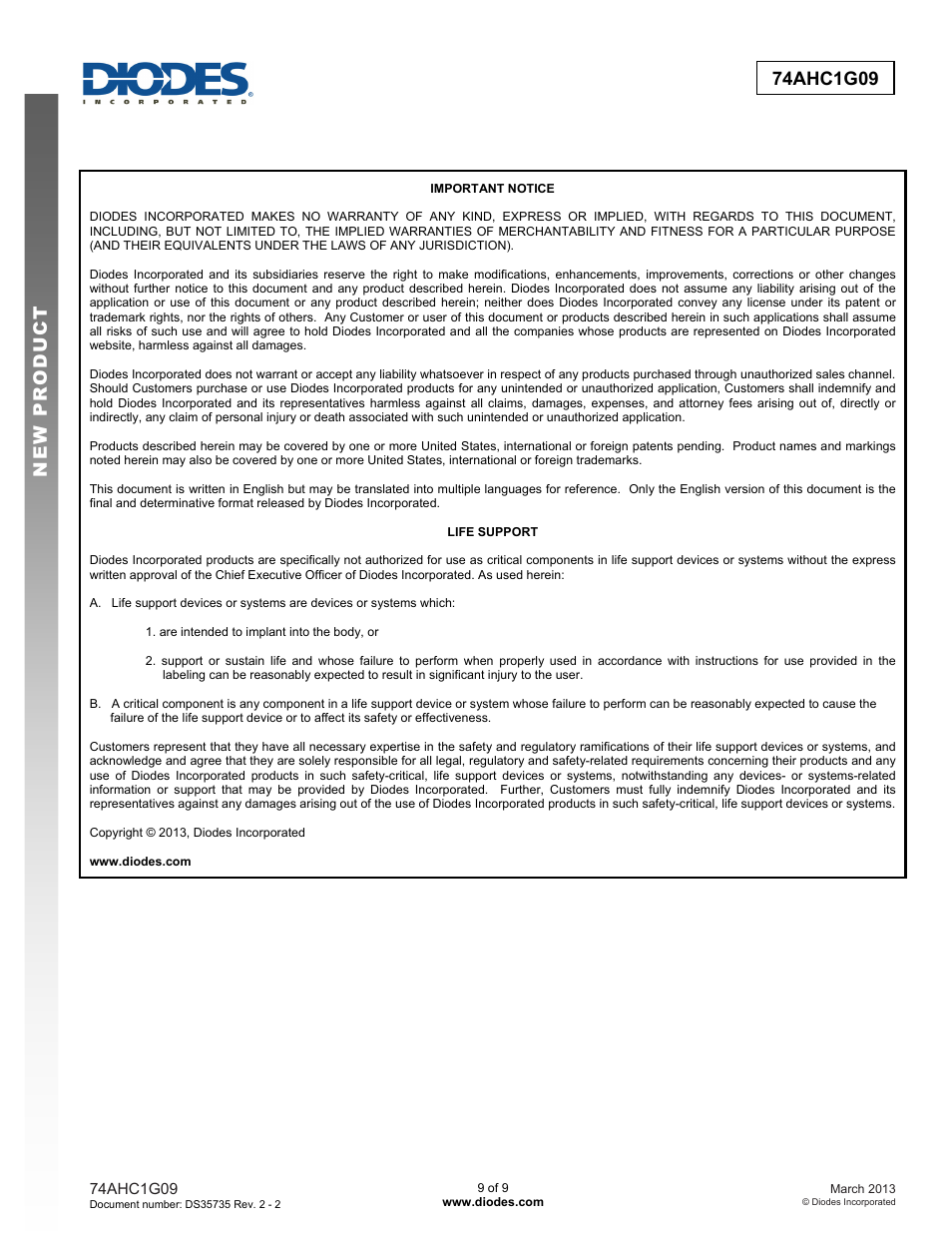 Diodes 74AHC1G09 User Manual | Page 9 / 9