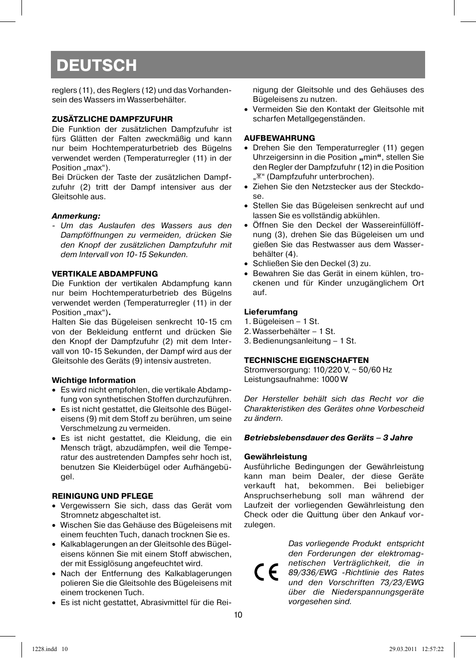 Deutsch | Vitek VT-1228 User Manual | Page 10 / 40