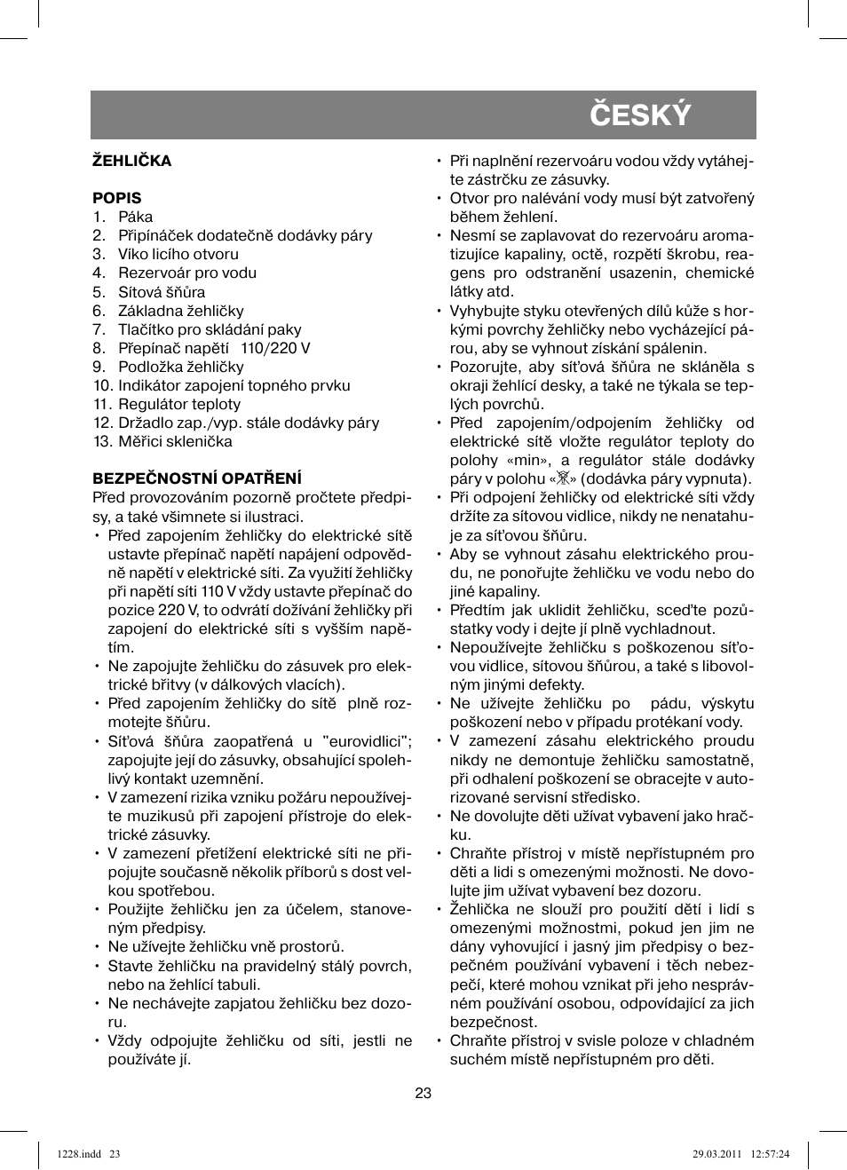 Český | Vitek VT-1228 User Manual | Page 23 / 40