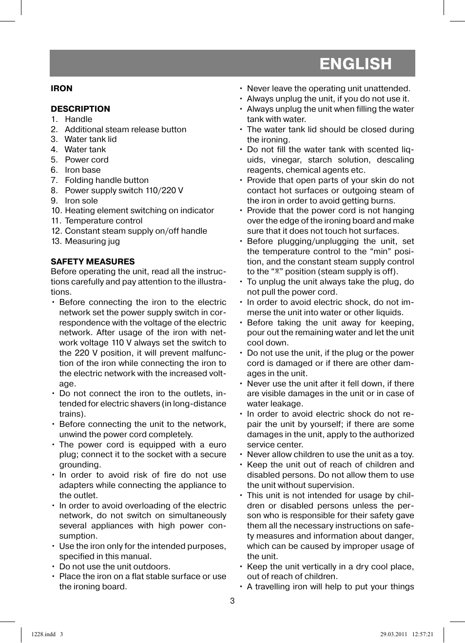 English | Vitek VT-1228 User Manual | Page 3 / 40