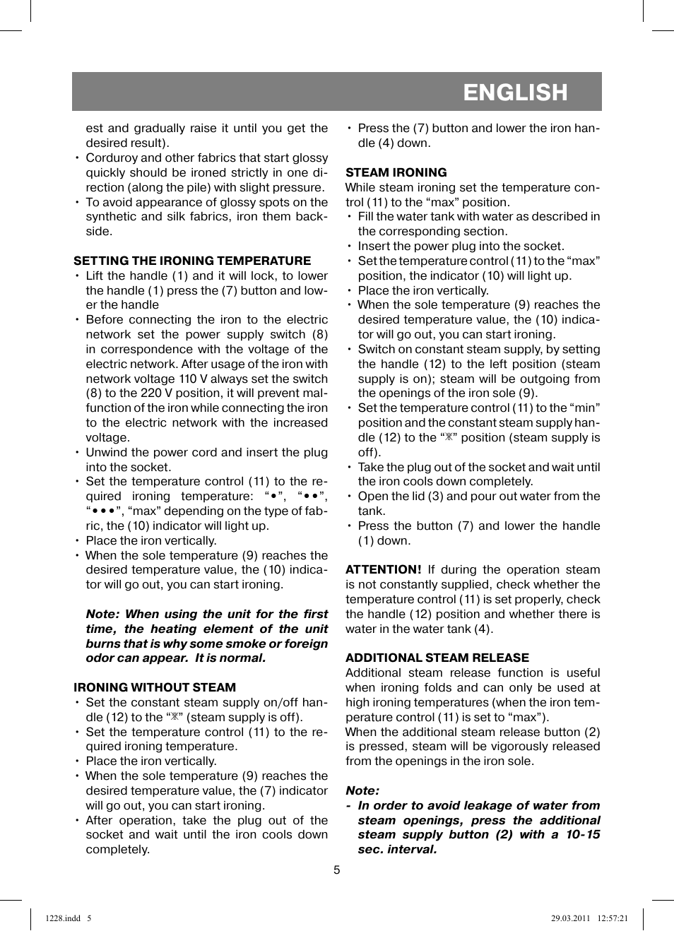 English | Vitek VT-1228 User Manual | Page 5 / 40