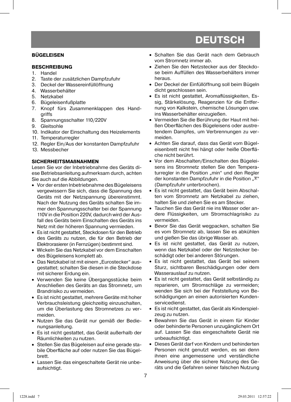 Deutsch | Vitek VT-1228 User Manual | Page 7 / 40