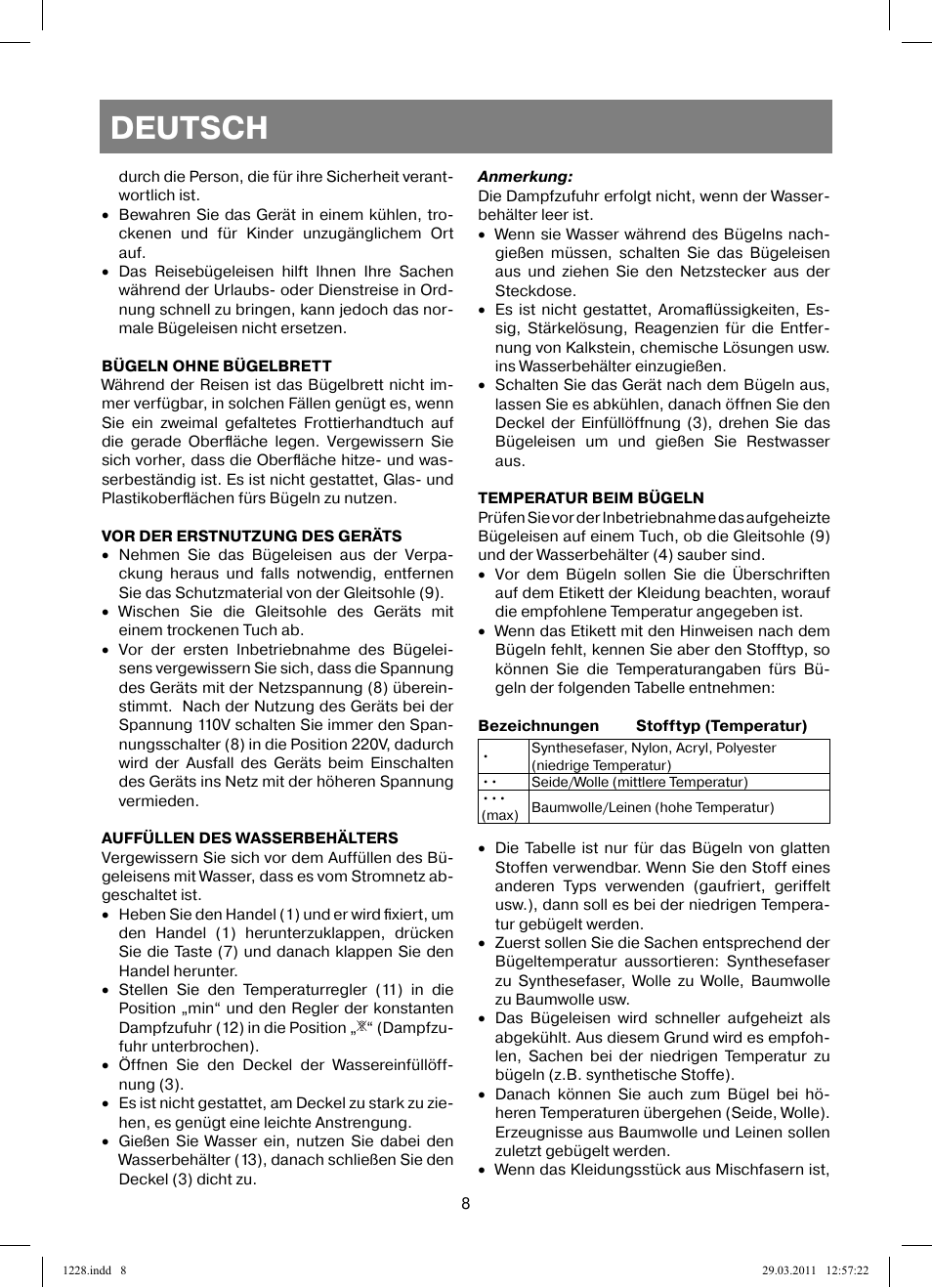 Deutsch | Vitek VT-1228 User Manual | Page 8 / 40