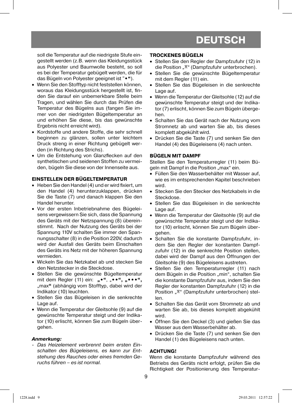 Deutsch | Vitek VT-1228 User Manual | Page 9 / 40
