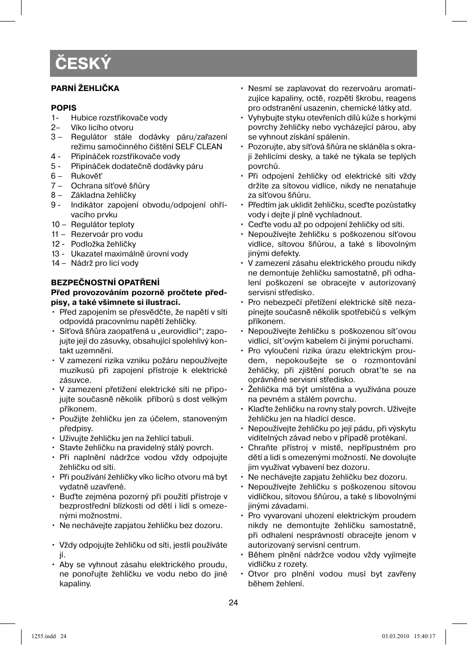 Český | Vitek VT-1255 User Manual | Page 24 / 40