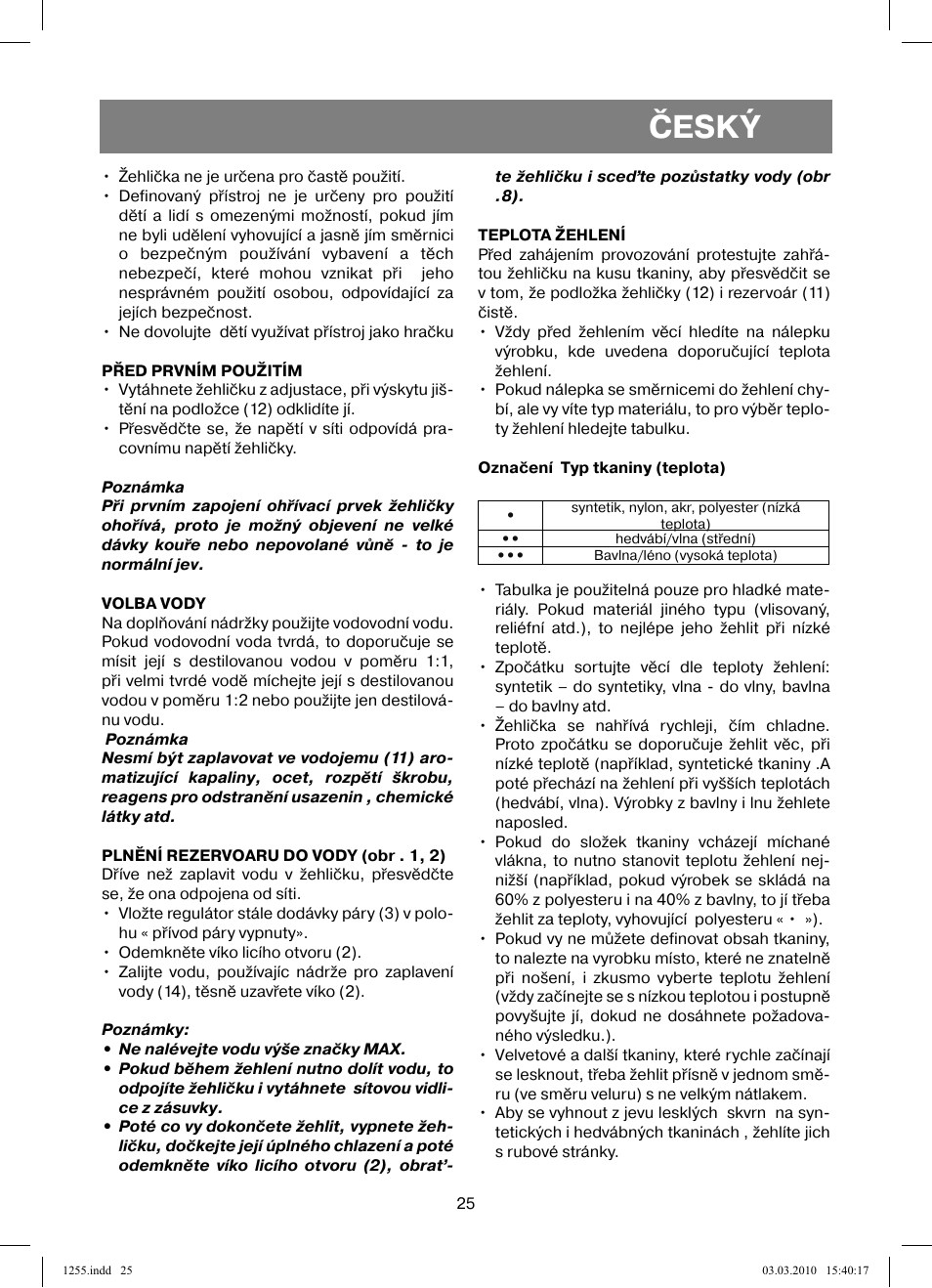 Český | Vitek VT-1255 User Manual | Page 25 / 40