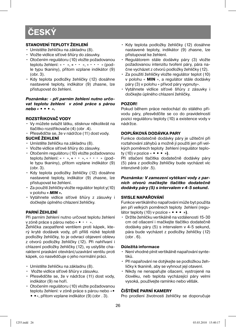 Český | Vitek VT-1255 User Manual | Page 26 / 40