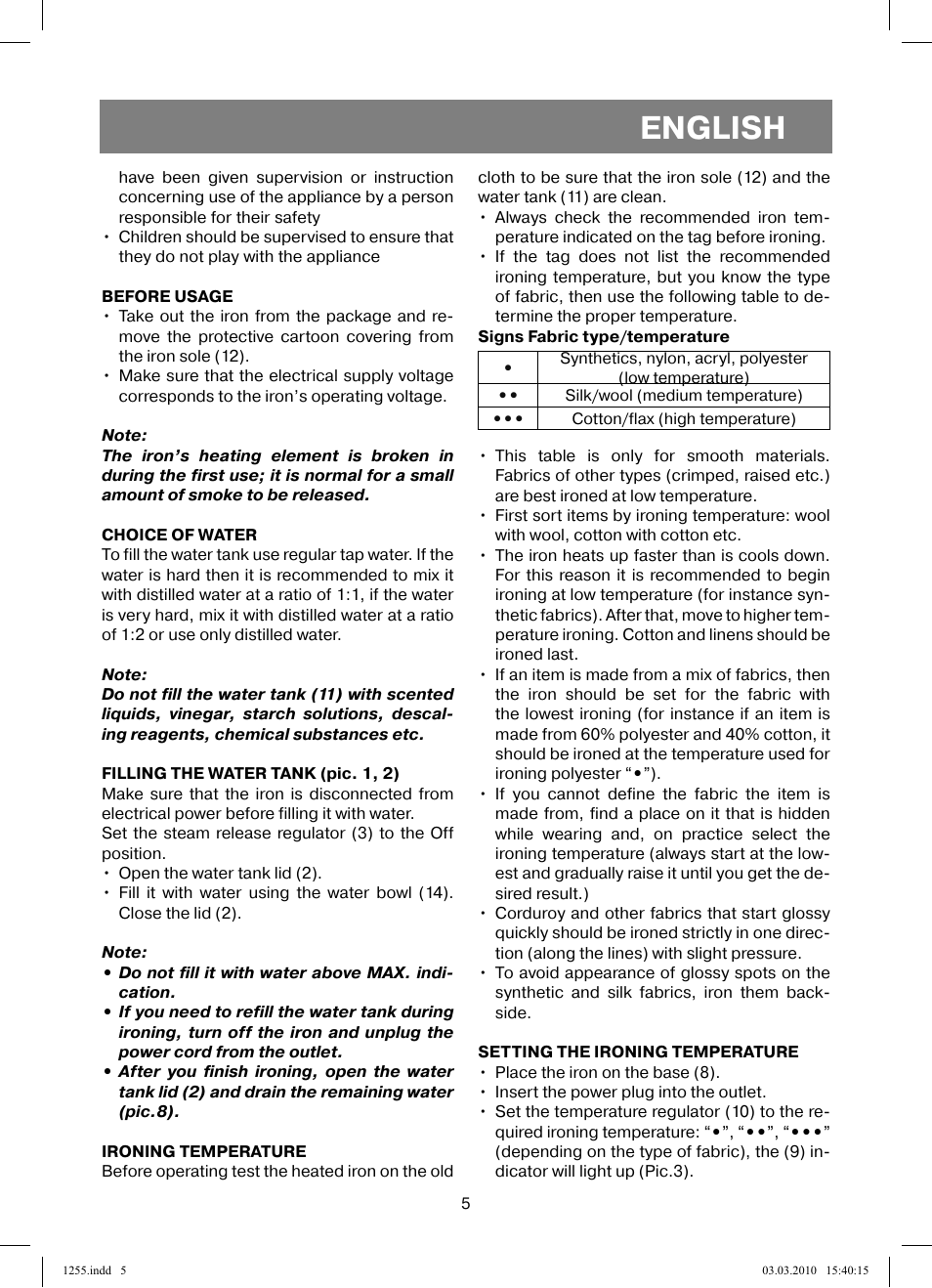 English | Vitek VT-1255 User Manual | Page 5 / 40