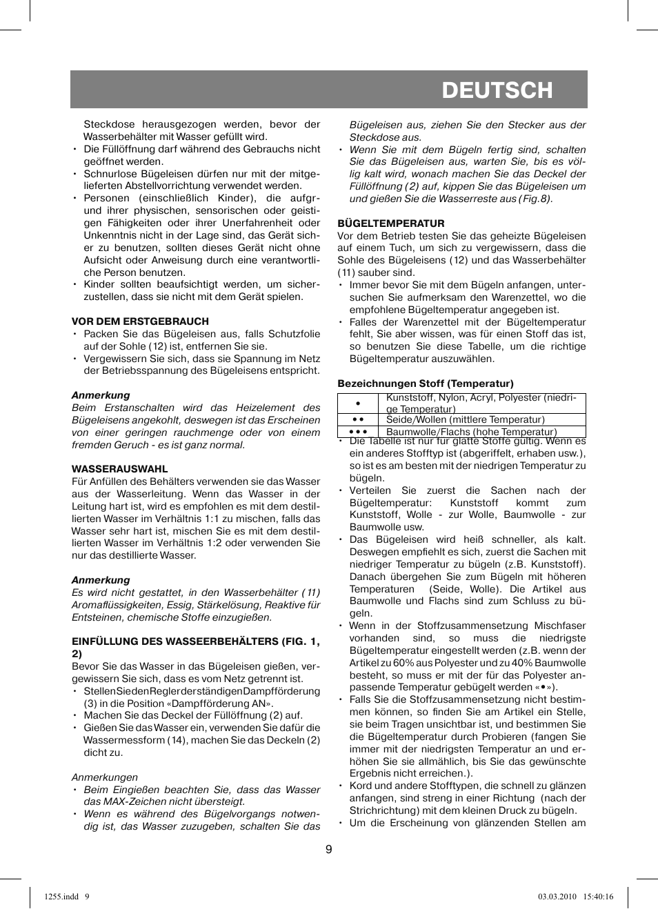 Deutsch | Vitek VT-1255 User Manual | Page 9 / 40
