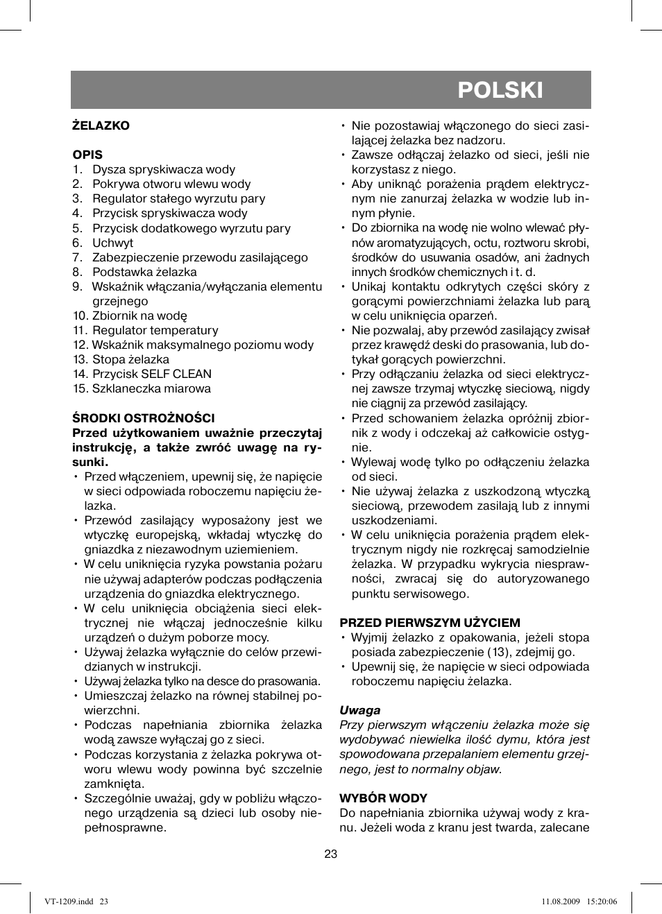 Polski | Vitek VT-1209 User Manual | Page 23 / 44