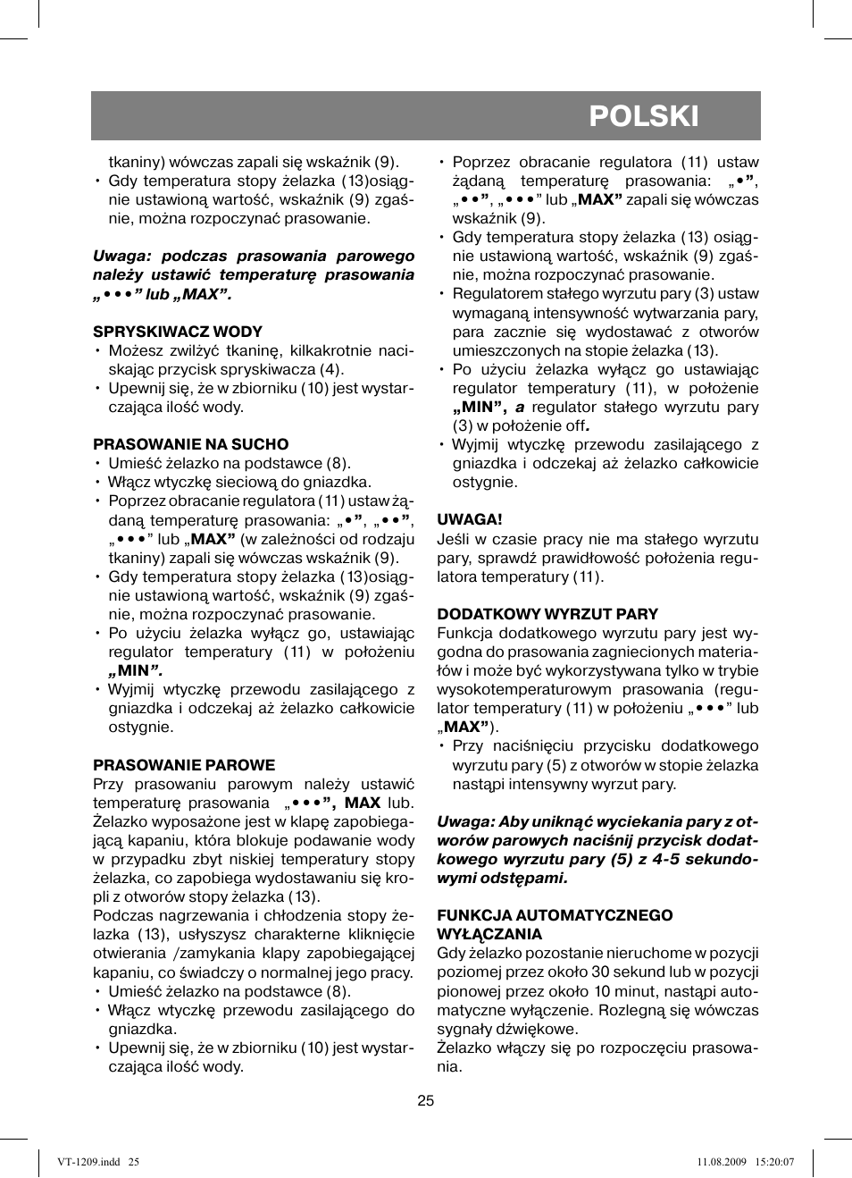 Polski | Vitek VT-1209 User Manual | Page 25 / 44