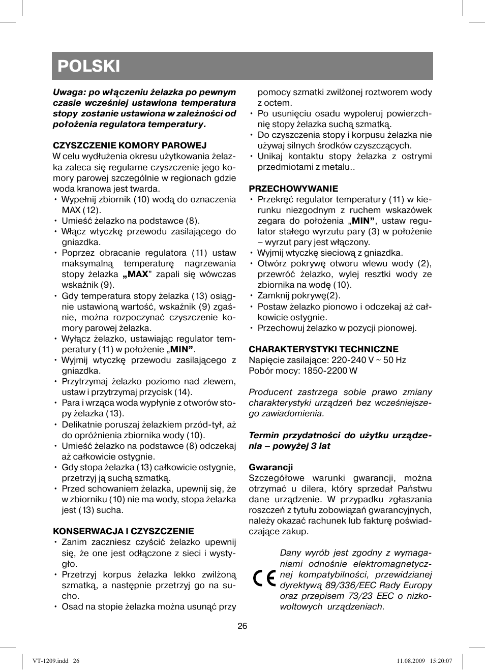 Polski | Vitek VT-1209 User Manual | Page 26 / 44