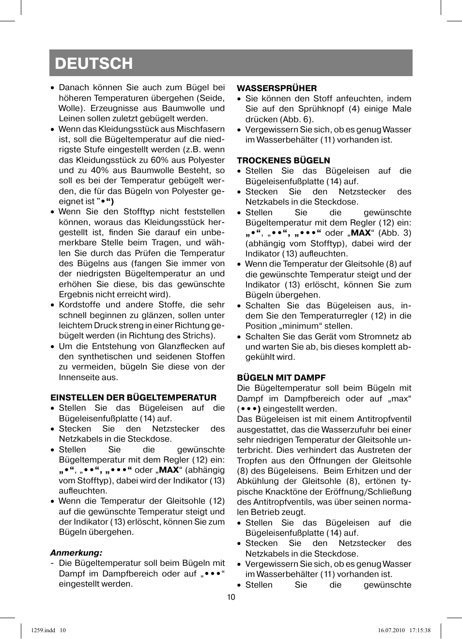 Deutsch | Vitek VT-1259 User Manual | Page 10 / 48
