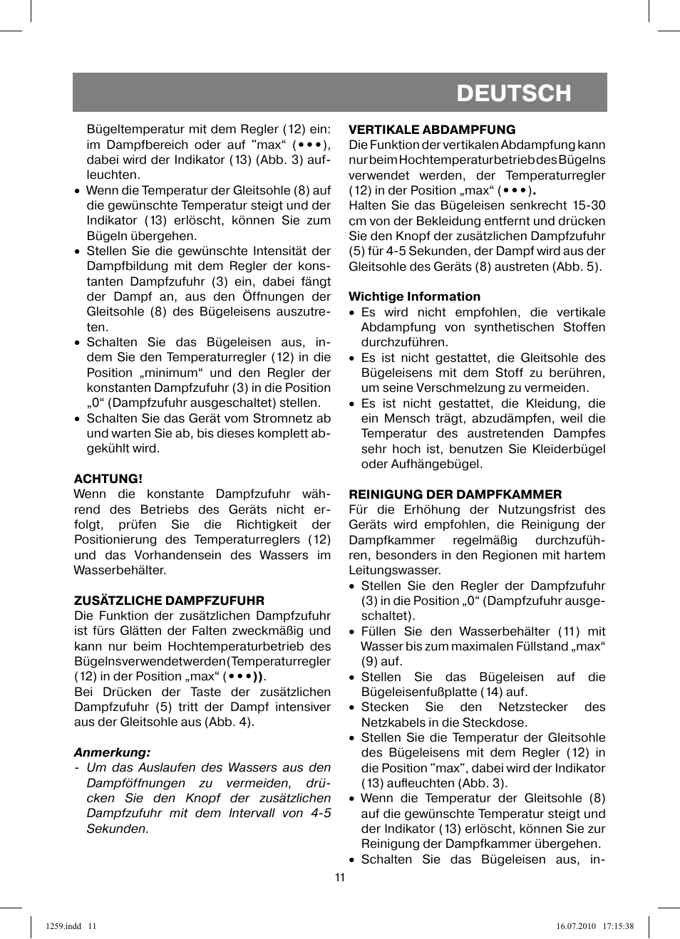 Deutsch | Vitek VT-1259 User Manual | Page 11 / 48