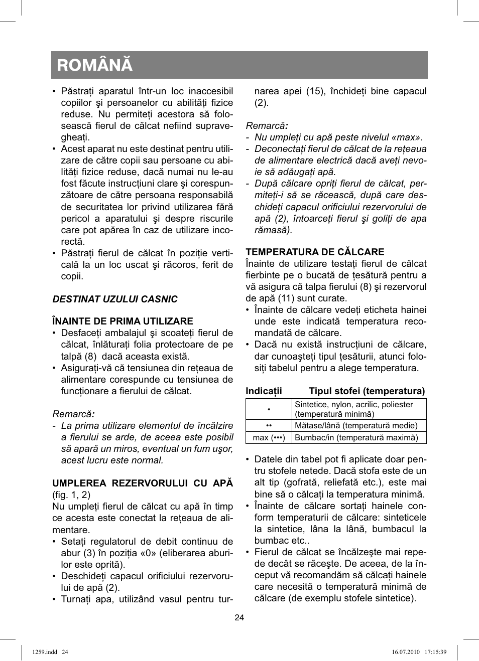 Română | Vitek VT-1259 User Manual | Page 24 / 48