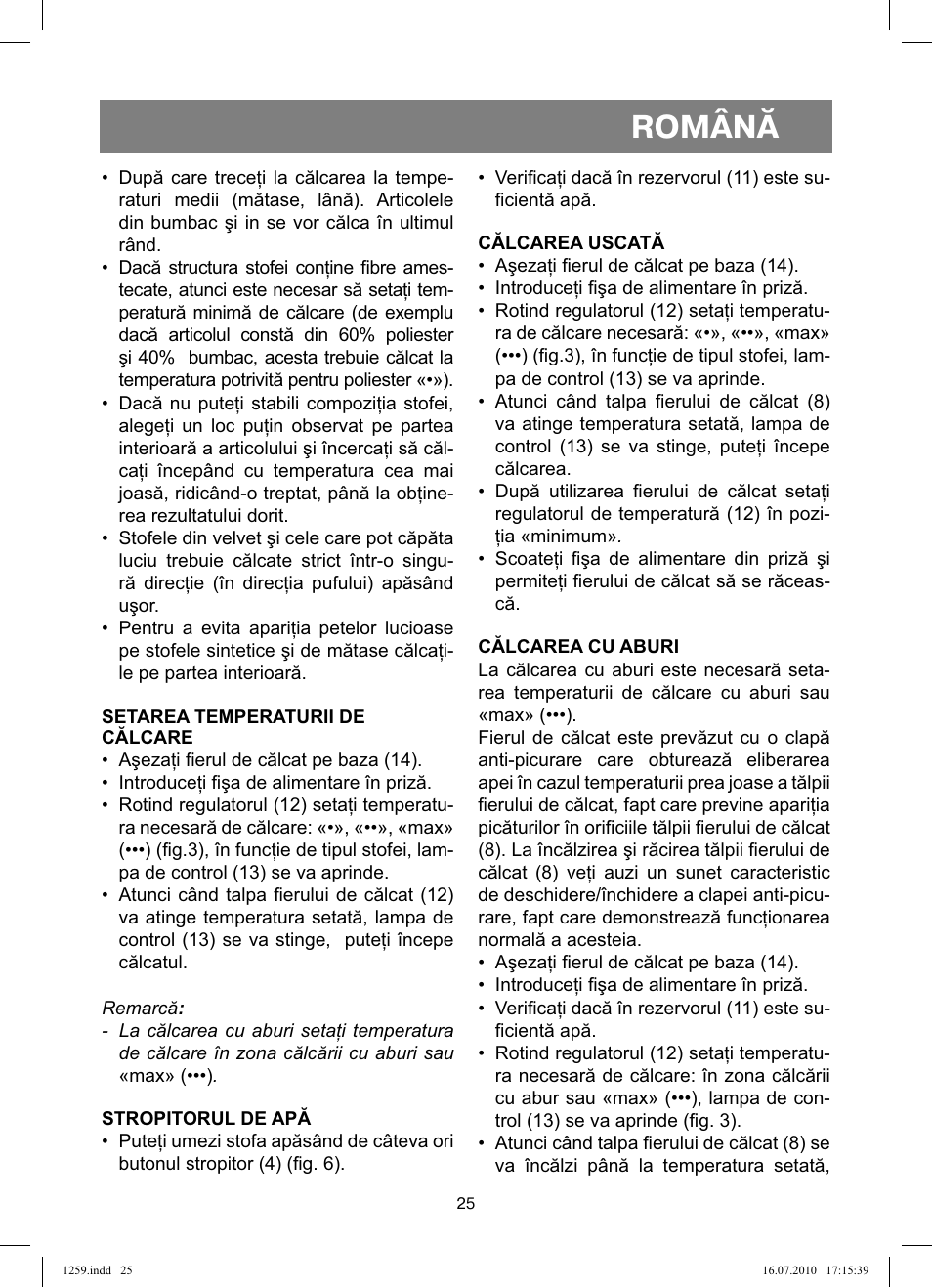 Română | Vitek VT-1259 User Manual | Page 25 / 48