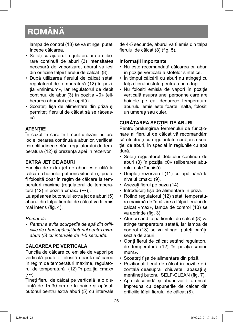 Română | Vitek VT-1259 User Manual | Page 26 / 48