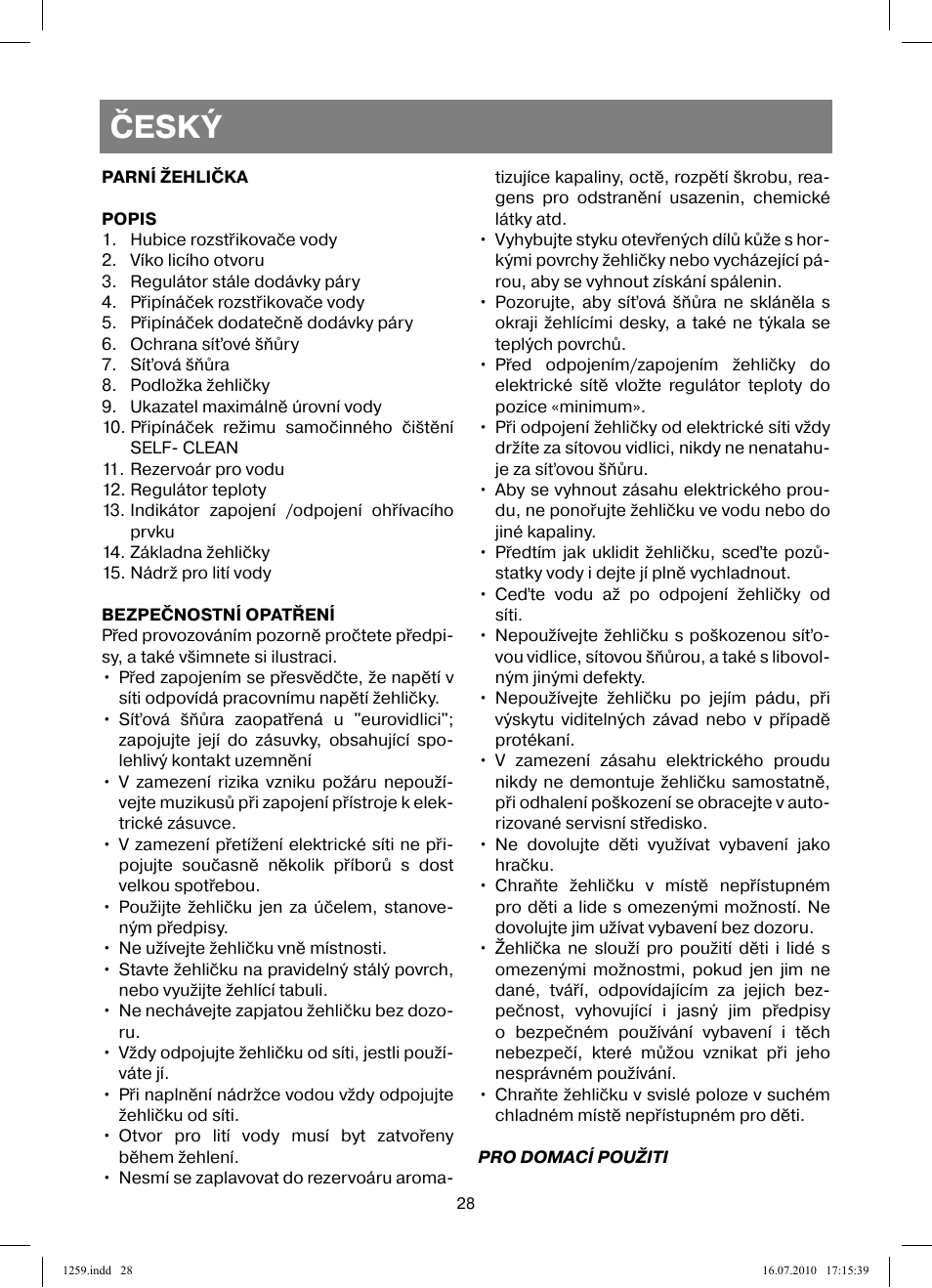 Český | Vitek VT-1259 User Manual | Page 28 / 48