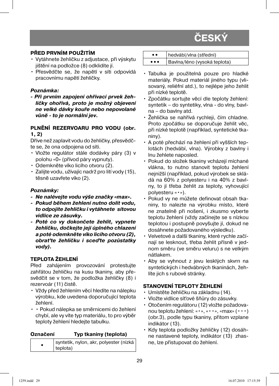 Český | Vitek VT-1259 User Manual | Page 29 / 48