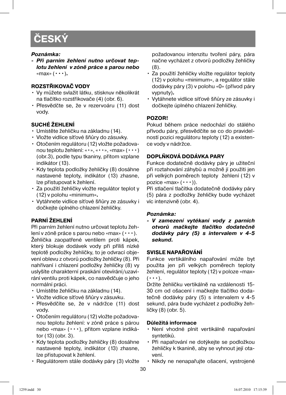 Český | Vitek VT-1259 User Manual | Page 30 / 48