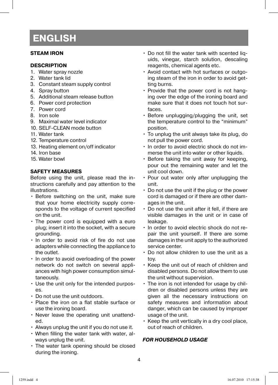 English | Vitek VT-1259 User Manual | Page 4 / 48