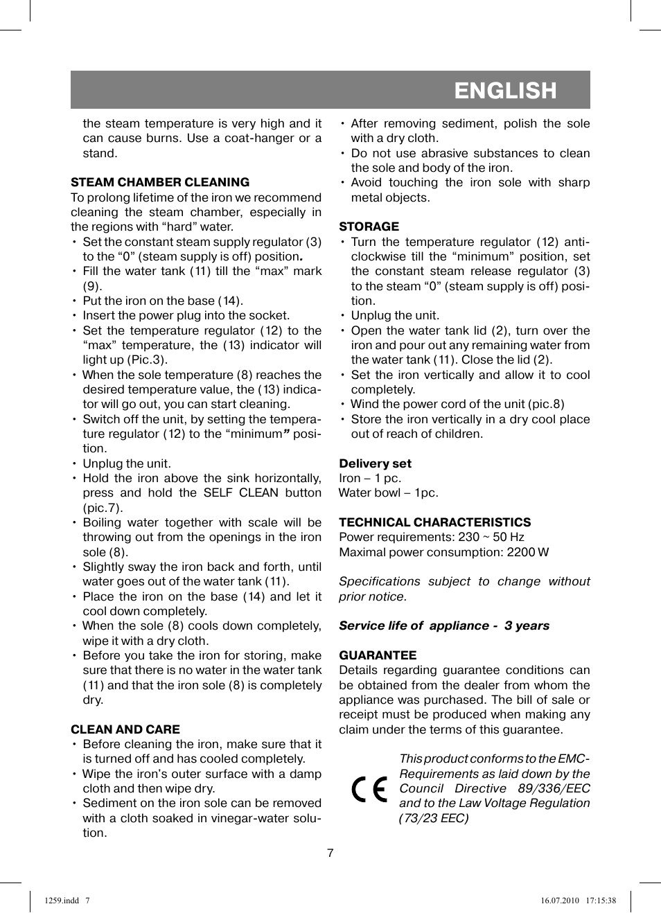 English | Vitek VT-1259 User Manual | Page 7 / 48