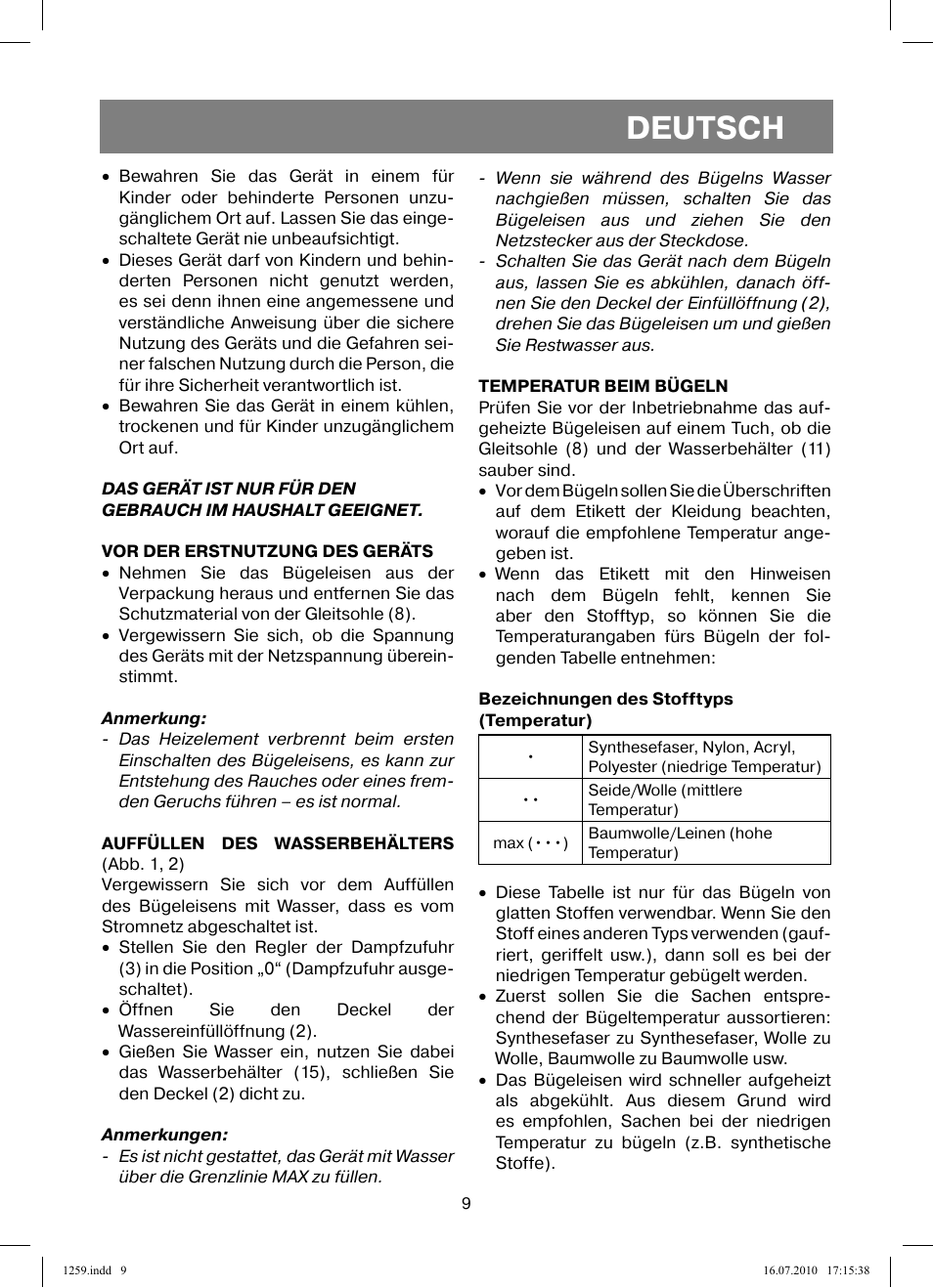 Deutsch | Vitek VT-1259 User Manual | Page 9 / 48