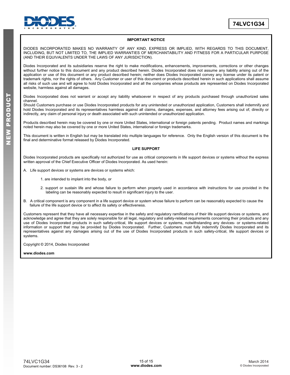 Diodes 74LVC1G34 User Manual | Page 15 / 15