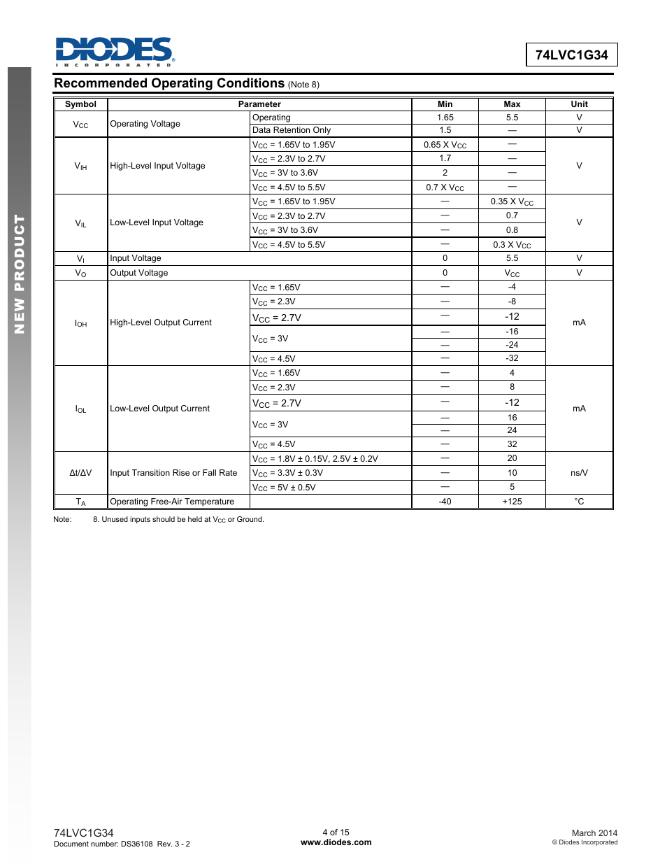 Diodes 74LVC1G34 User Manual | Page 4 / 15