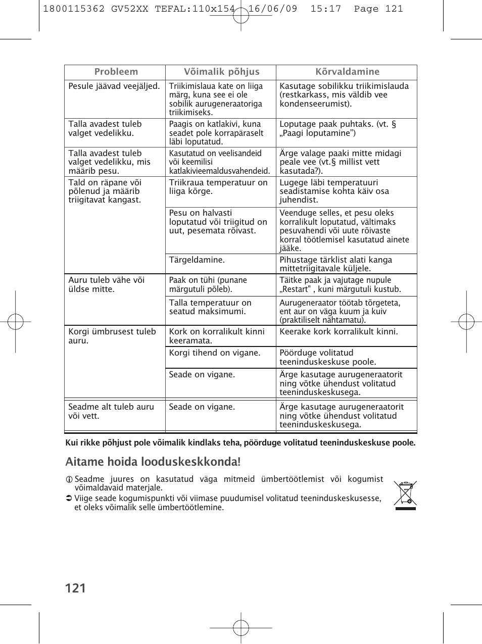 Aitame hoida looduskeskkonda | Tefal EasyCord Pressing GV5240 User Manual | Page 124 / 134
