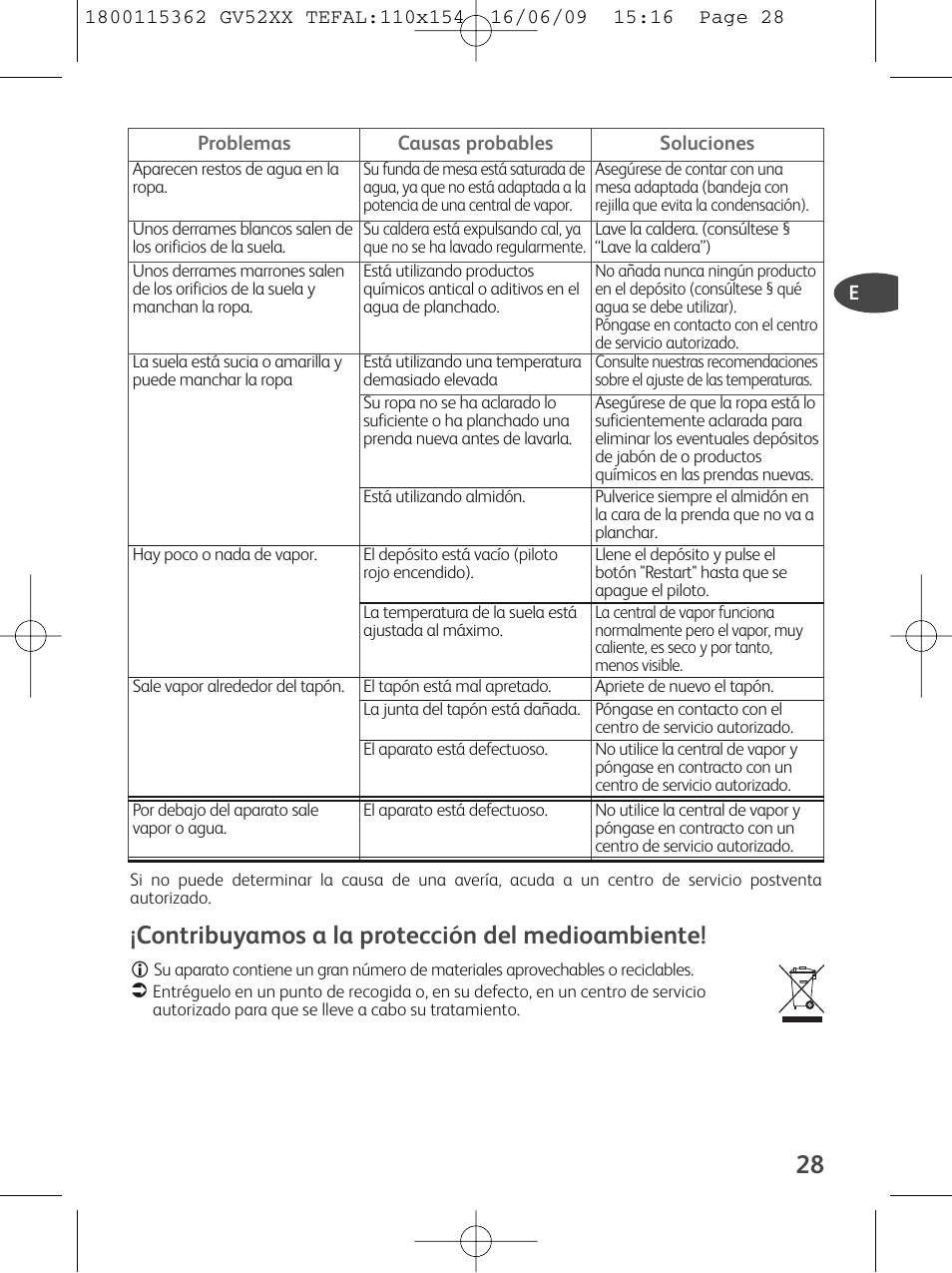 Contribuyamos a la protección del medioambiente | Tefal EasyCord Pressing GV5240 User Manual | Page 31 / 134