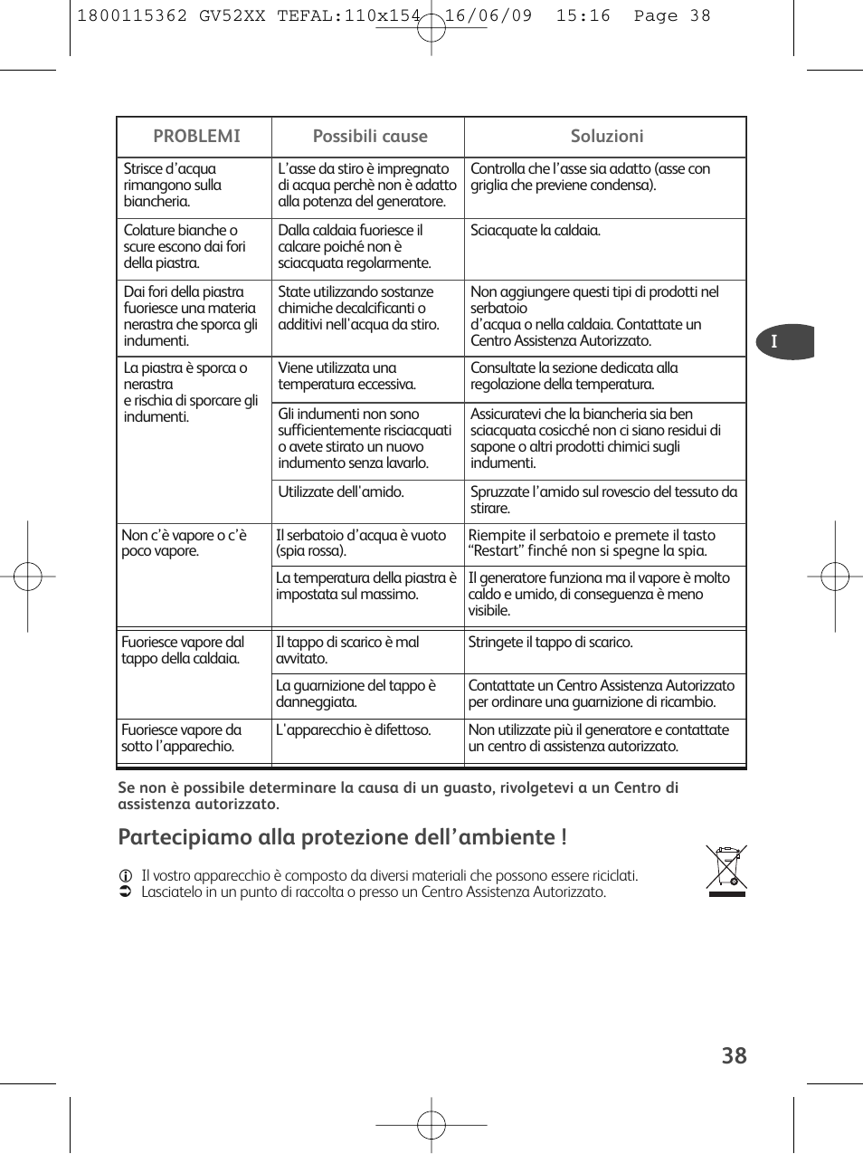 Partecipiamo alla protezione dell’ambiente | Tefal EasyCord Pressing GV5240 User Manual | Page 41 / 134