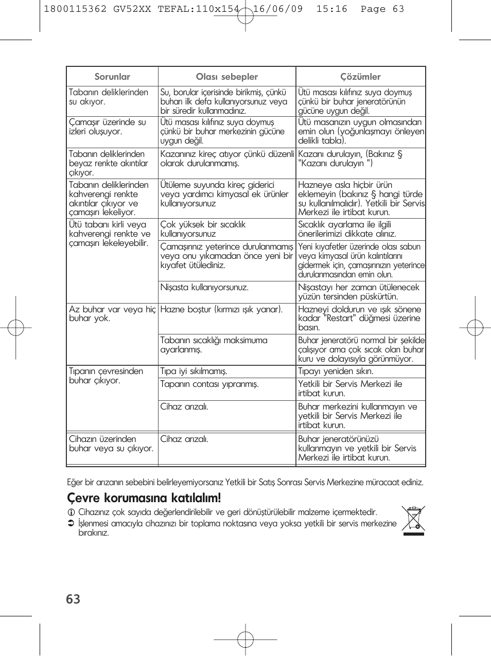 Çevre korumasına katılalım | Tefal EasyCord Pressing GV5240 User Manual | Page 66 / 134