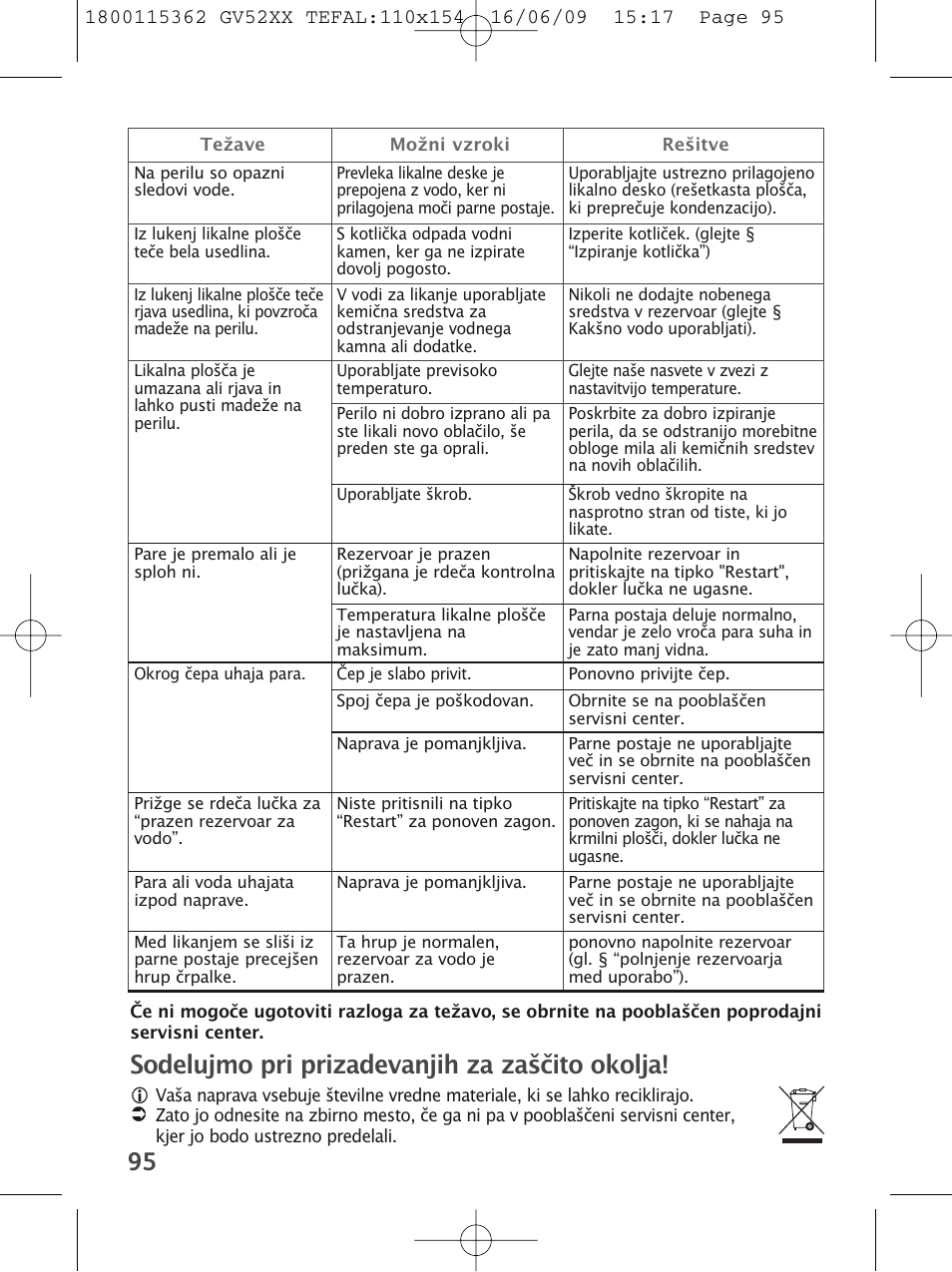 Sodelujmo pri prizadevanjih za zaščito okolja | Tefal EasyCord Pressing GV5240 User Manual | Page 98 / 134