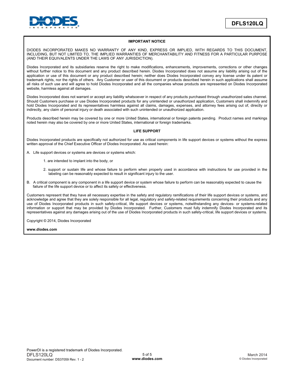 Dfls120lq | Diodes DFLS120LQ User Manual | Page 5 / 5