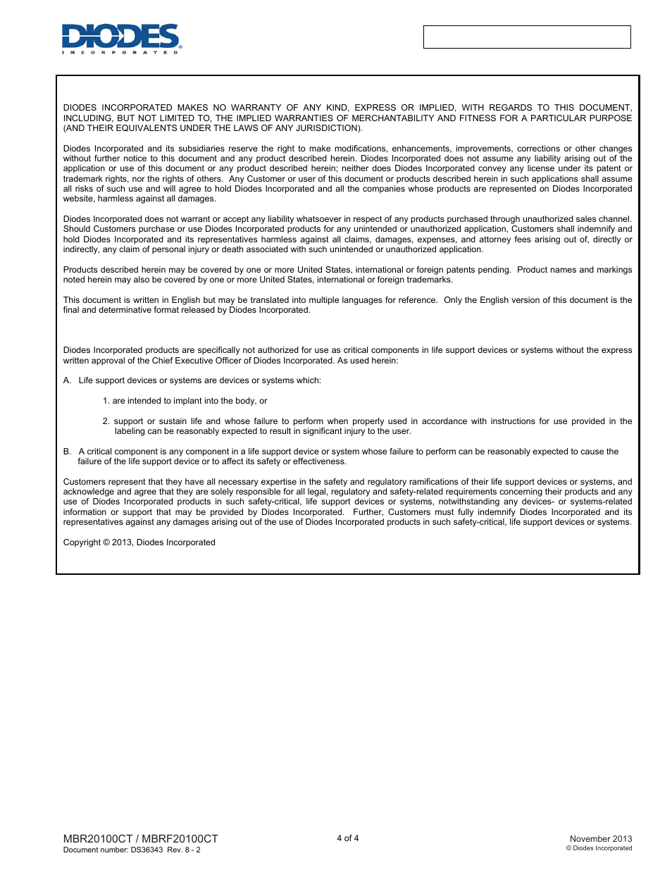 Diodes MBRF20100CT User Manual | Page 4 / 4