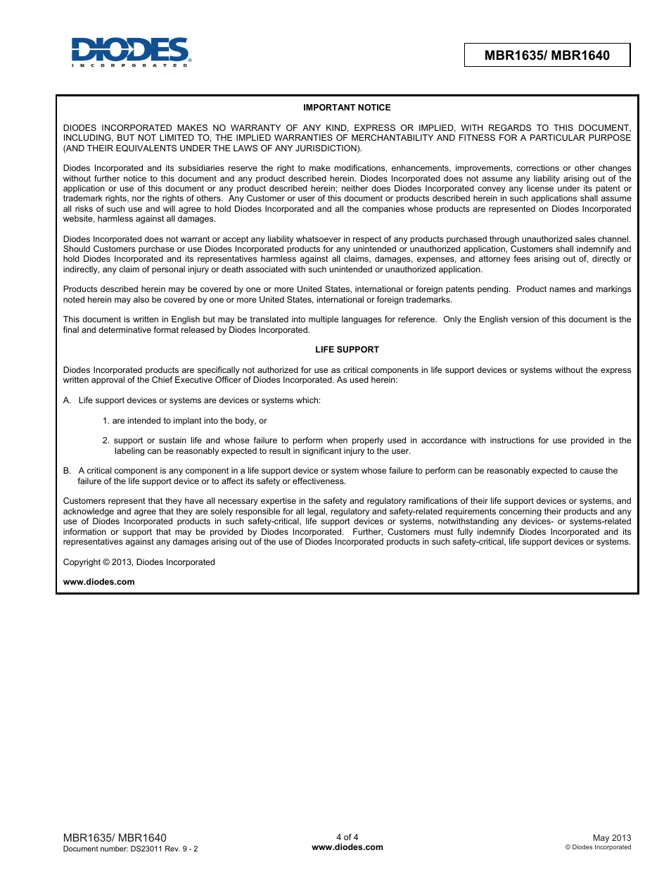 Diodes MBR1640 User Manual | Page 4 / 4
