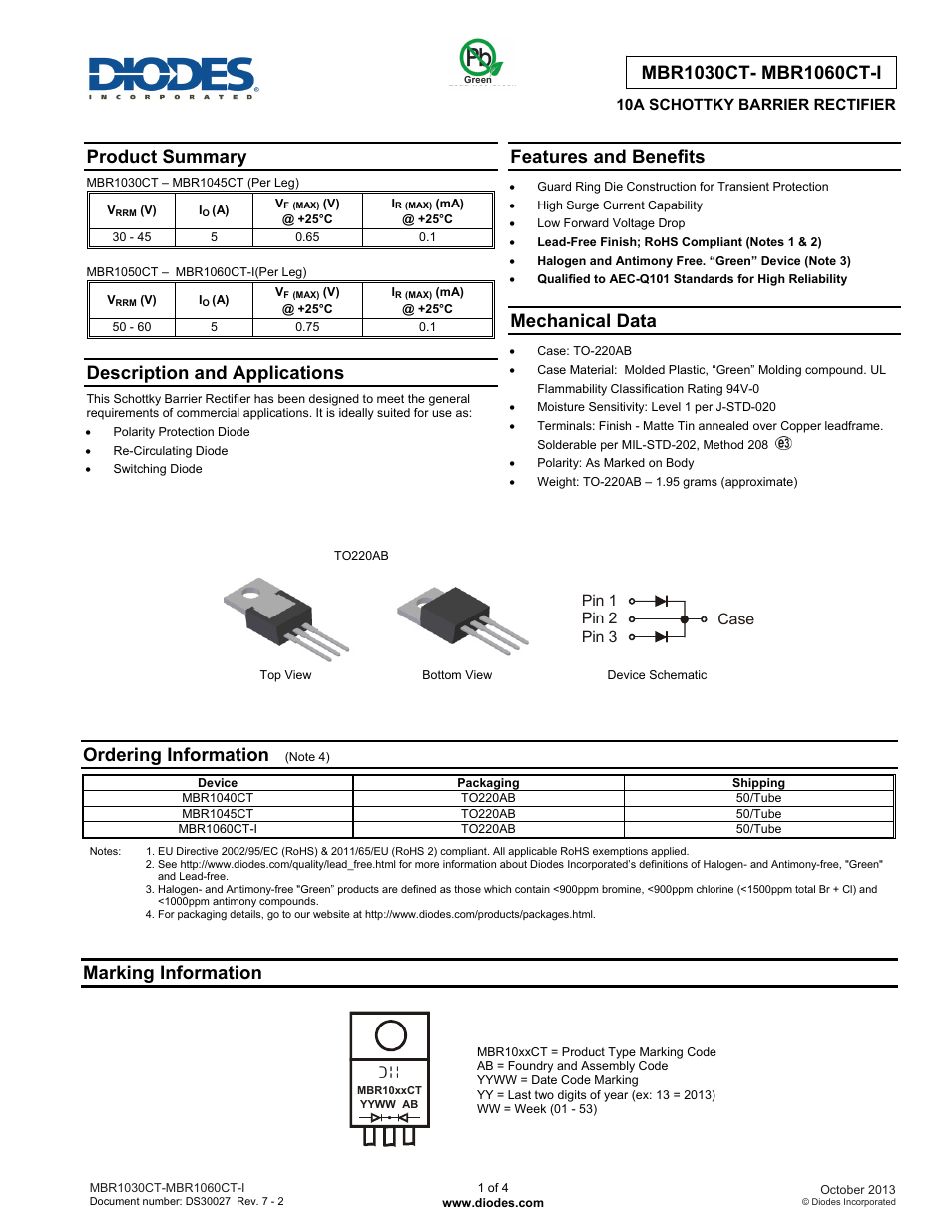 Diodes MBR1030CT- MBR1060CT-I User Manual | 4 pages