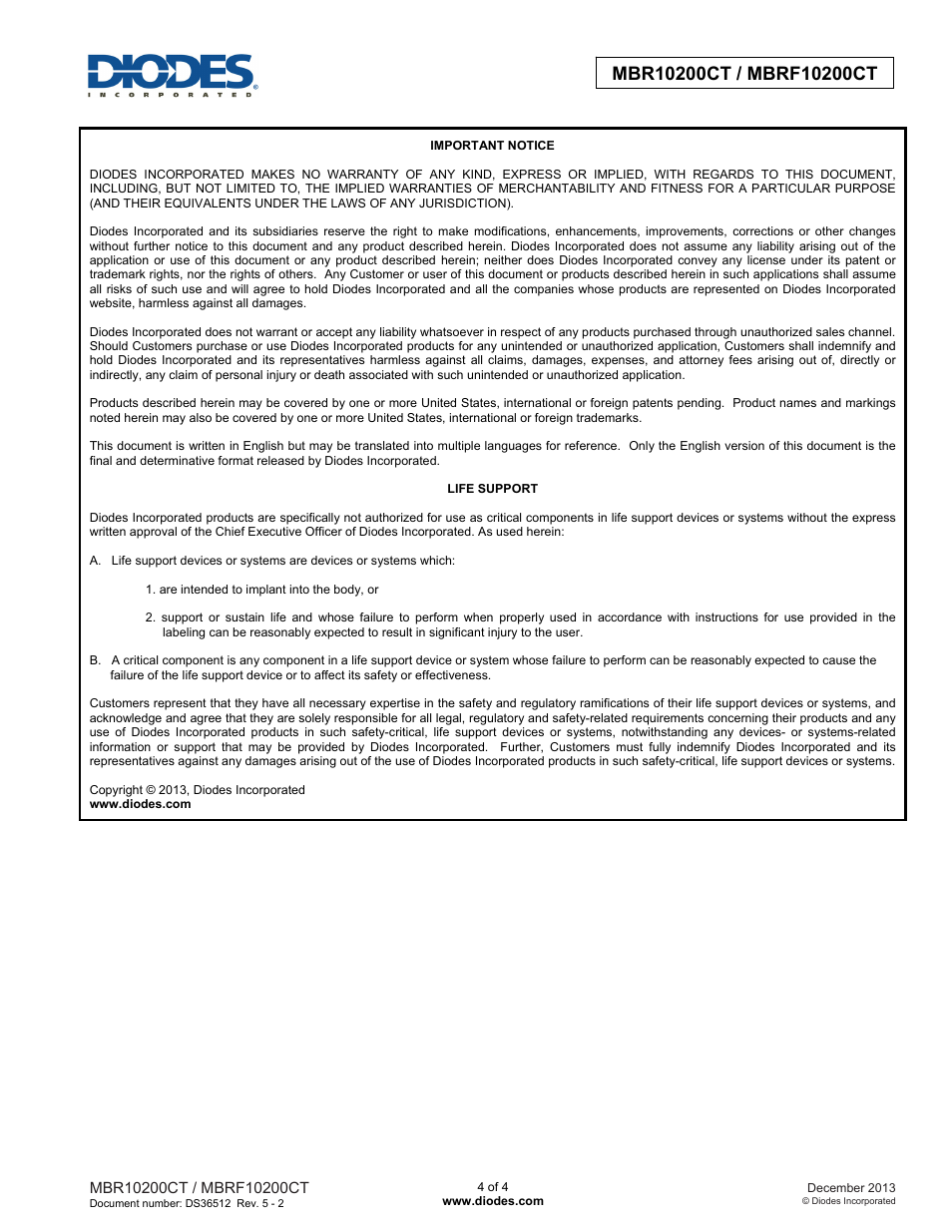 Diodes MBRF10200CT User Manual | Page 4 / 4