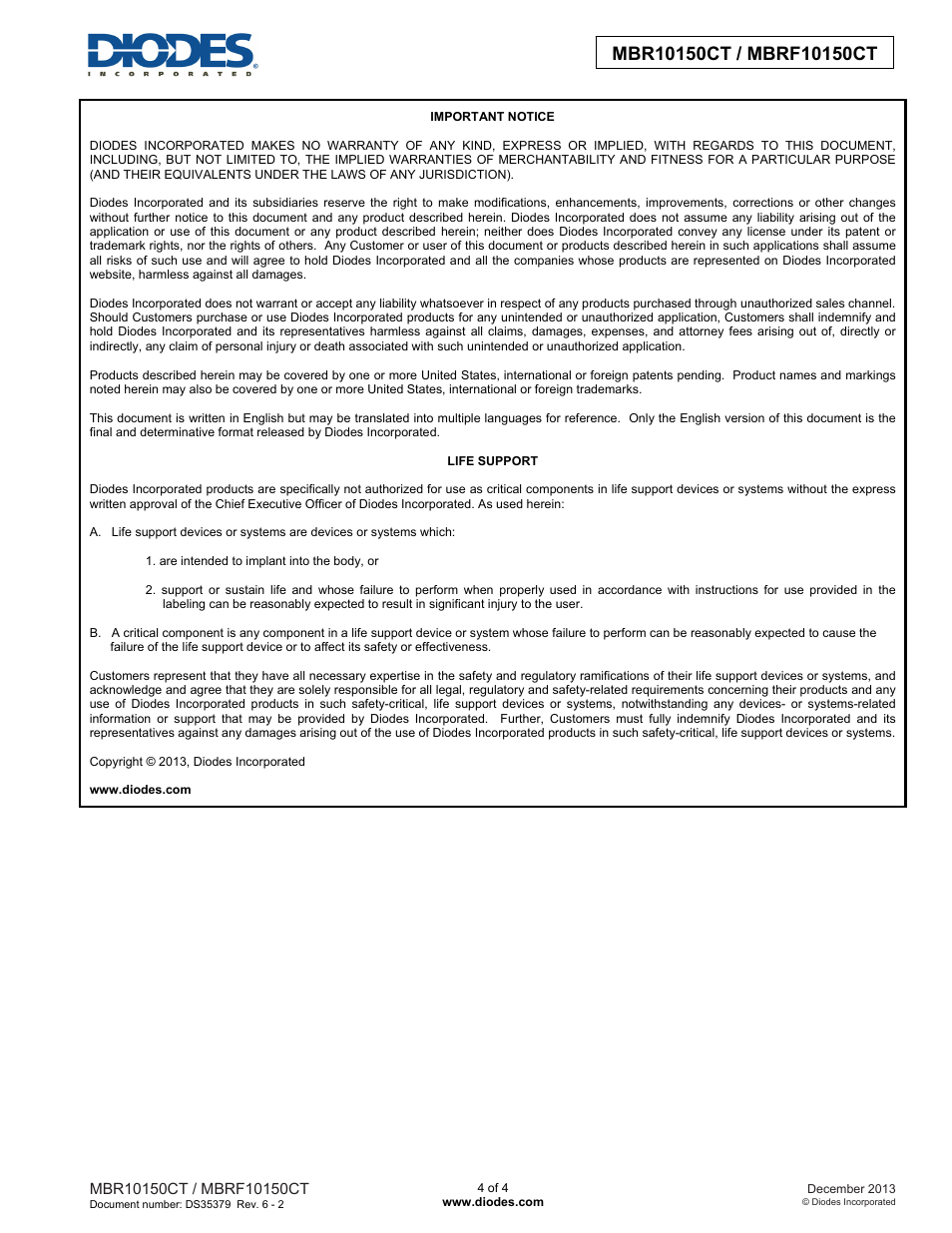 Diodes MBRF10150CT User Manual | Page 4 / 4