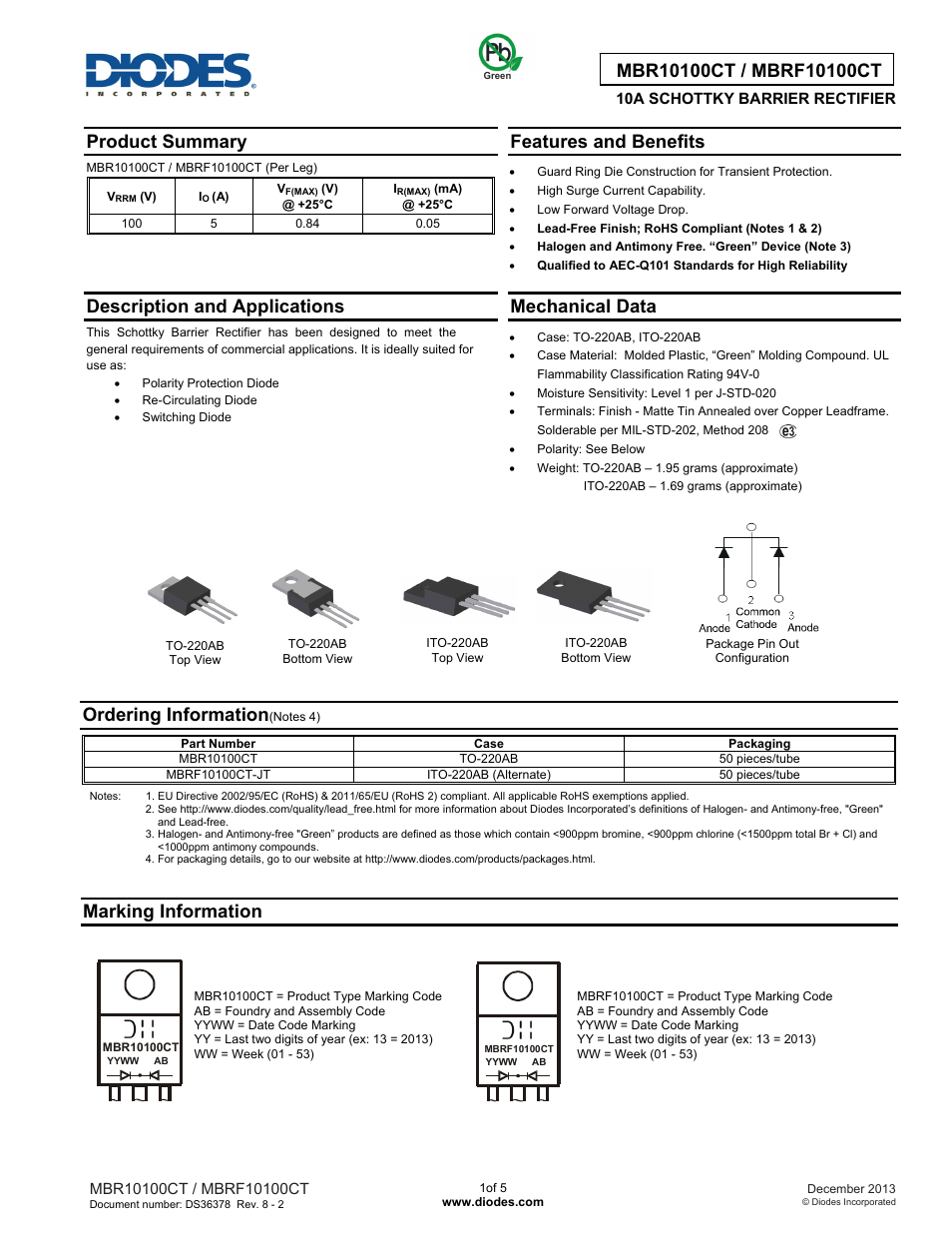 Diodes MBRF10100CT User Manual | 5 pages