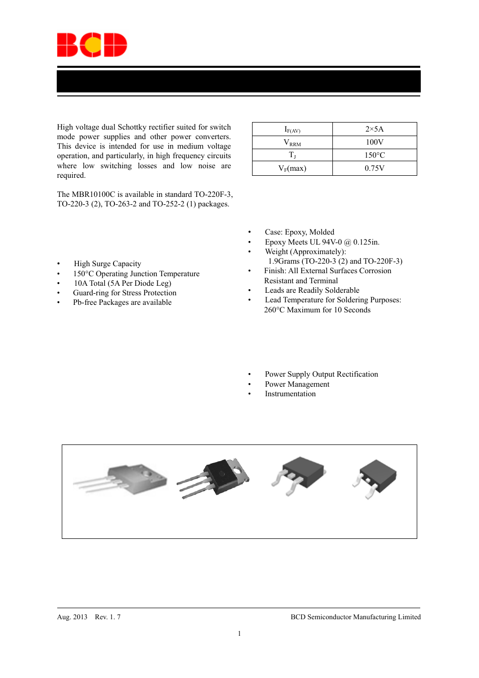 Diodes MBR10100C User Manual | 13 pages