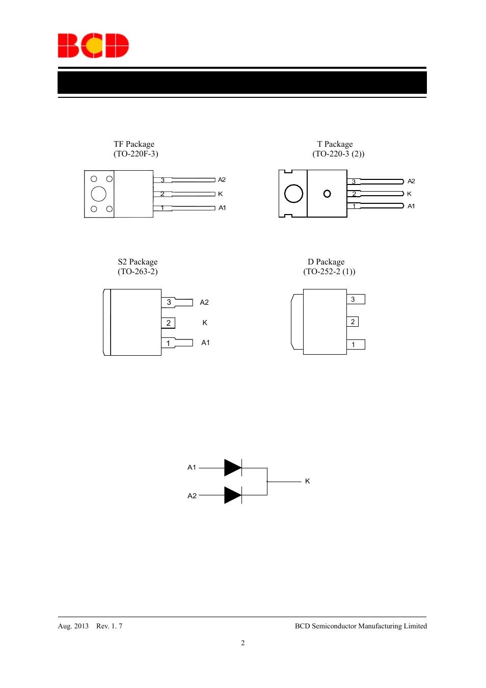 Data sheet, Pin configuration | Diodes MBR10100C User Manual | Page 2 / 13