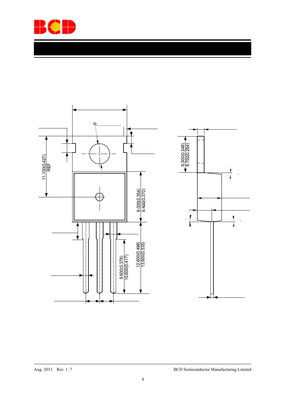 Data sheet, Mechanical dimensions (continued) | Diodes MBR10100C User Manual | Page 8 / 13